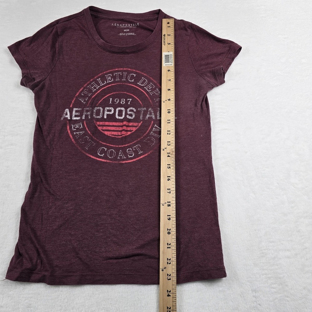 Aeropostale Women's T Shirt Burgundy Graphic Print Size Medium Athletic Division - Picture 6 of 11